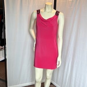 Tibi Silk Drape Front Backless Mini Dress with jeweled shoulders
